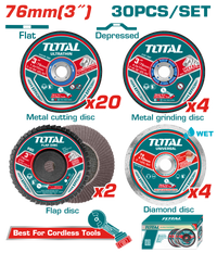 TOTAL 30 Pcs Cutting and Grinding Disc Set 76mm for Mini Angle Grinder (TAC97630)