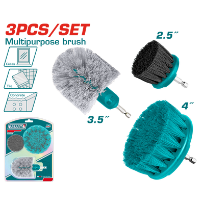 TOTAL 3 Pcs Multipurpose Brush Set – 1/4" Hex Shank (TACB0301)
