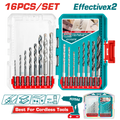 TOTAL 16 Pcs Metal, Masonry & Wood Drill Bits Set – Hex Shank Multi-Purpose Kit (TACSDL11608)