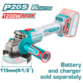 TOTAL Cordless Angle Grinder Brushless 1200W - 115mm | 4.5" Battery & Charger Sold Separately (TAGLI221153)