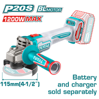 TOTAL Cordless Angle Grinder Brushless 1200W - 115mm | 4.5" Battery & Charger Sold Separately (TAGLI221153)