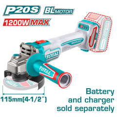 TOTAL Cordless Angle Grinder Brushless 1200W - 115mm | 4.5" Battery & Charger Sold Separately (TAGLI221153)