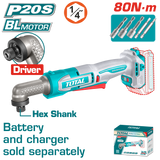 TOTAL 20V Cordless Angle Impact Driver Brushless – 80Nm Right Angle Design (TAIRLI2081)