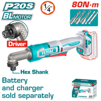 TOTAL 20V Cordless Angle Impact Driver Brushless – 80Nm Right Angle Design (TAIRLI2081)