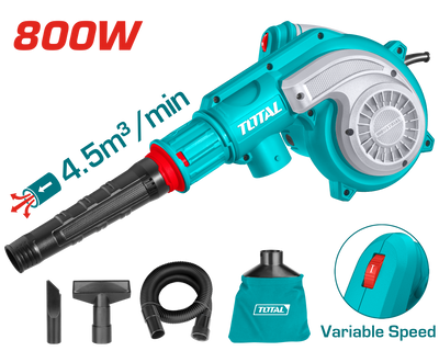 TOTAL Electric Aspirator Blower – 800W with Variable Speed and Dust Collection Kit (TB8036)