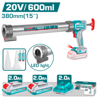 TOTAL 20V Cordless Caulking Gun 600ml – 2800N with 5-Speed Control, 2 Batteries & Charger (TCGLI20031)