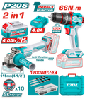 TOTAL 2 Pcs Cordless Combo Kit 20V – Brushless Drill & Angle Grinder Set (TCKLI20256)