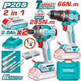 TOTAL 20V Cordless Drill & Impact Driver Kit | Brushless