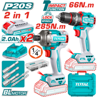 TOTAL 20V Cordless Drill & Impact Driver Kit | Brushless