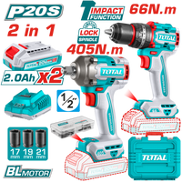 Total 20V 2-Piece Charging Kit - Brushless Drill & Impact Wrench with 2 Batteries (TCKLI20286)