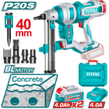 TOTAL Cordless Concrete Nailer – Brushless 20V with 2×4.0Ah Batteries (TCNLI9008)