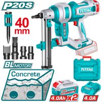 TOTAL Cordless Concrete Nailer – Brushless 20V with 2×4.0Ah Batteries (TCNLI9008)