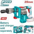 TOTAL Cordless Demolition Breaker 20V – 16J Brushless SDS HEX - Battery & Charger Sold Separately (TDBLI20358)