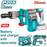 TOTAL Cordless Demolition Breaker 20V – 16J Brushless SDS HEX - Battery & Charger Sold Separately (TDBLI20358)