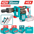 TOTAL 42V Brushless Cordless Demolition Breaker – 18J SDS HEX with 2 Batteries (TDBLI423582)
