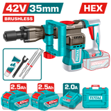 TOTAL 42V Brushless Cordless Demolition Breaker – 18J SDS HEX with 2 Batteries (TDBLI423582)