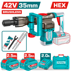 TOTAL 42V Brushless Cordless Demolition Breaker – 18J SDS HEX with 2 Batteries (TDBLI423582)