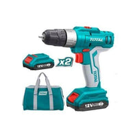 TOTAL Lithium-Ion Cordles drill 12V Packed by canvas bag With 2pcs battery pack. This product can be used with Plastic and Metal. Not for concrete and Stones
