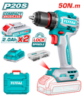 TOTAL 20V Compact Brushless Cordless Impact Drill 50Nm – With 2 Batteries & 47 Accessories (TDLI205062)