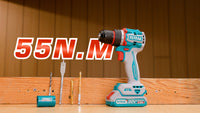 TOTAL 20V Compact Brushless Cordless Drill 55Nm – 13mm Metal Chuck with 47 Accessories & Battery (TDLI205582)