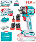 TOTAL 20V Brushless Cordless Multi-Head Drill Driver Kit – 66Nm with 4 Interchangeable Heads (TDLI206686)