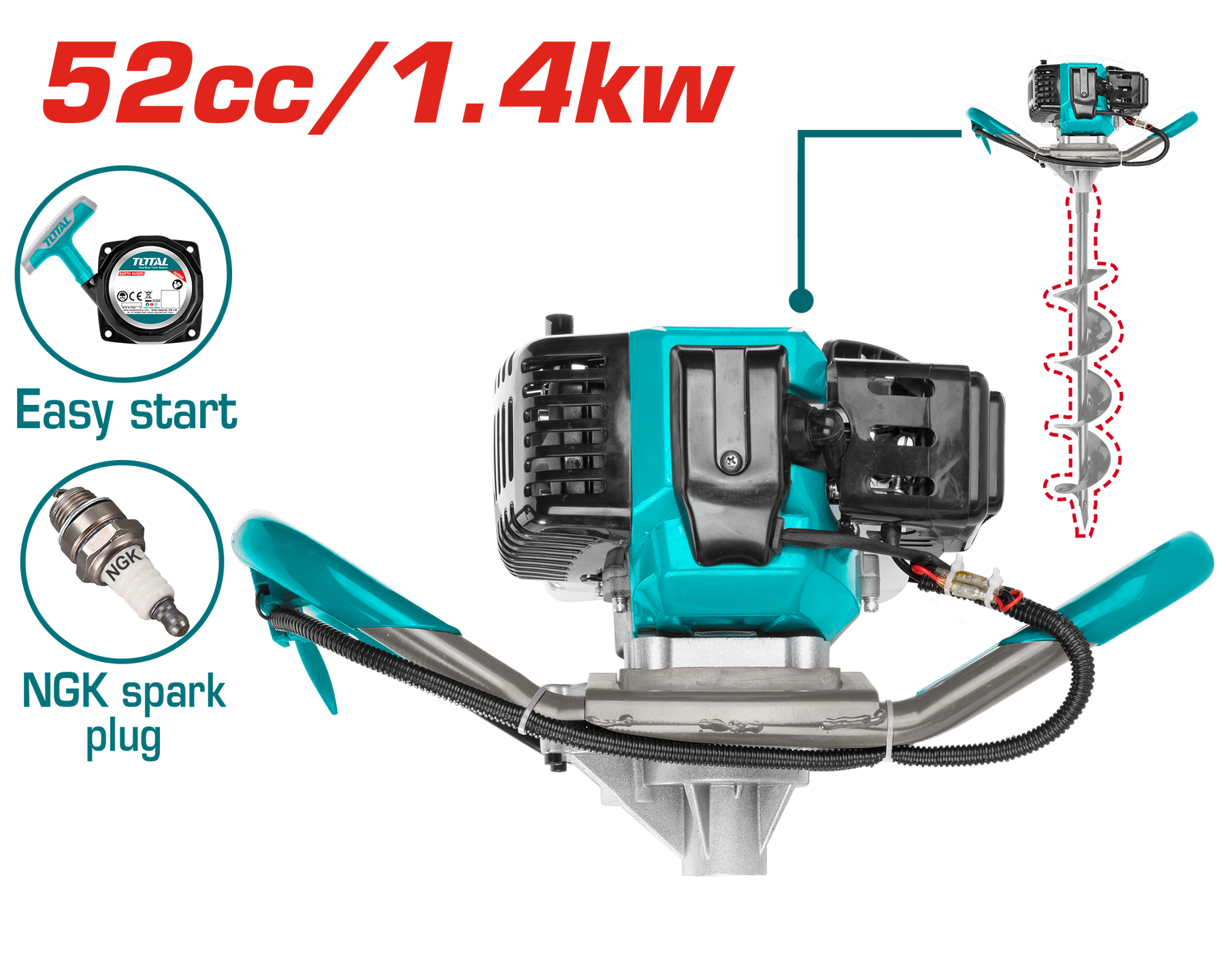 Total 52cc Petrol Earth Auger (TEA55221-1) – Power & Efficiency Total 52cc Petrol Earth Auger (TEA55221-1) – Power & Efficiency