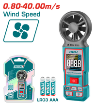 TOTAL Digital Anemometer – Air Speed Range 0.80–40.00 m/s, Backlight, Data Hold, Battery Included (TETAN031)