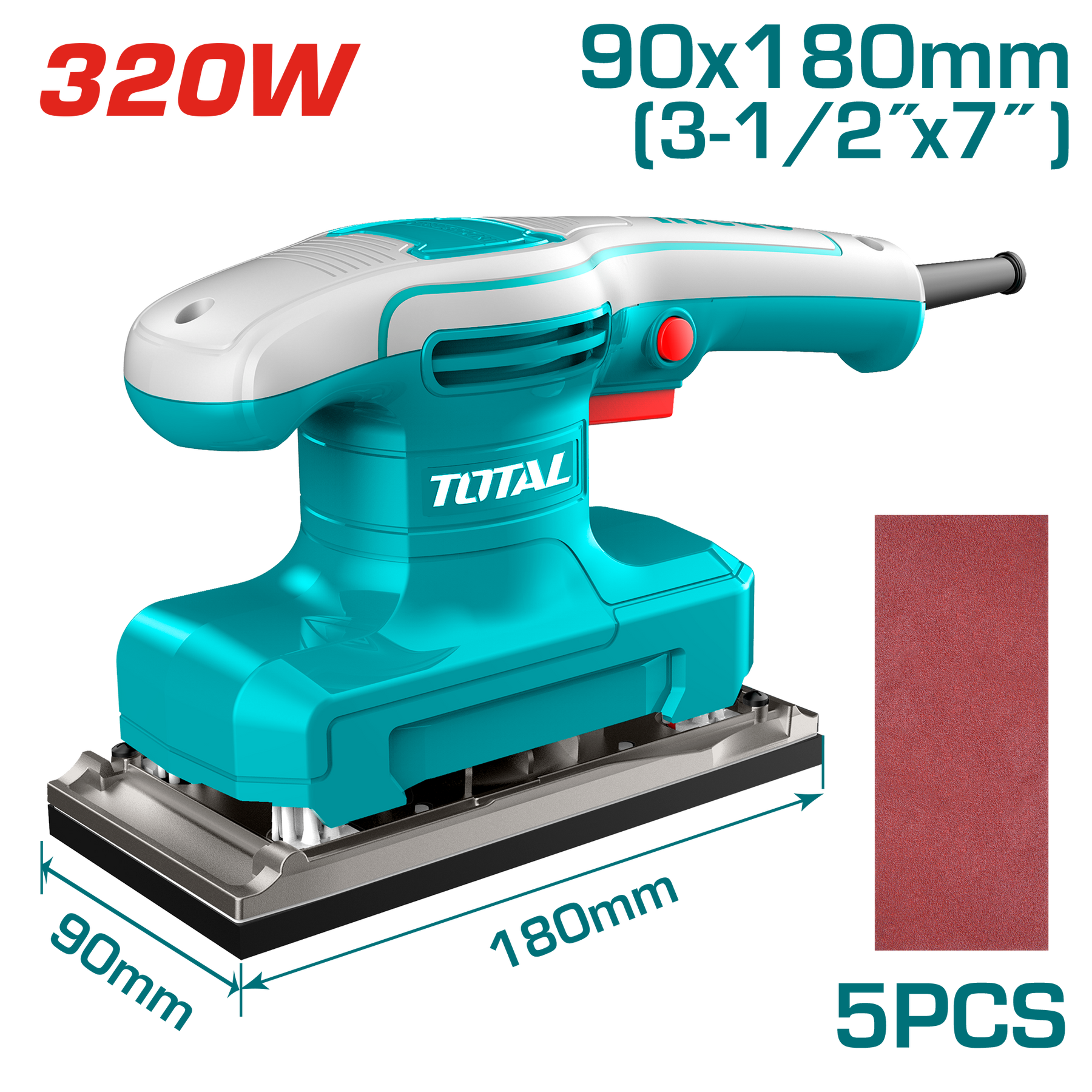 TOTAL 320W Finishing Sander – 90×180mm Aluminum Base TOTAL 320W Finishing Sander – 90×180mm Aluminum Base