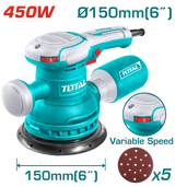 TOTAL Electric Rotary Sander with Variable Speed 450W - 150mm | 6" (TF2061506)