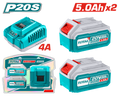 TOTAL P20S 20V Lithium-Ion Battery & Fast Charger Kit – Includes 2×5.0Ah Batteries and Fast Charger (TFBCPK2513)