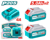 TOTAL P20S 20V Lithium-Ion Battery & Fast Charger Kit – Includes 2×5.0Ah Batteries and Fast Charger (TFBCPK2513)