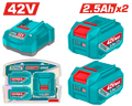 TOTAL Lithium-Ion Battery & Charger Kit – 42V, Includes 2× 2.5Ah Batteries  - P42M Series (TFBCPM25221)