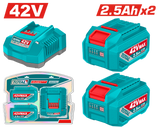 TOTAL Lithium-Ion Battery & Charger Kit – 42V, Includes 2× 2.5Ah Batteries  - P42M Series (TFBCPM25221)