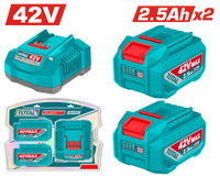 TOTAL Lithium-Ion Battery & Charger Kit – 42V, Includes 2× 2.5Ah Batteries  - P42M Series (TFBCPM25221)