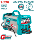 TOTAL Inverter Flux Core Arc Welding Machine 130A (FCAW) – No Gas Required (TFC13018)