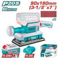 TOTAL 20V Cordless Brushless Finishing Sander – 90×180mm with 4.0Ah Battery & Charger (TFSLI20313)