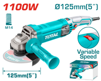 TOTAL 1100W Angle Grinder – 125mm Disc, Variable Speed