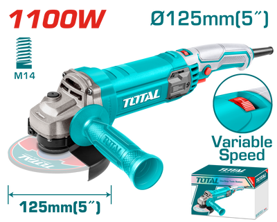 TOTAL 1100W Angle Grinder – 125mm Disc, Variable Speed