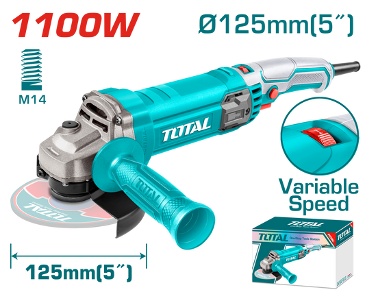 TOTAL 1100W Angle Grinder – 125mm Disc, Variable Speed