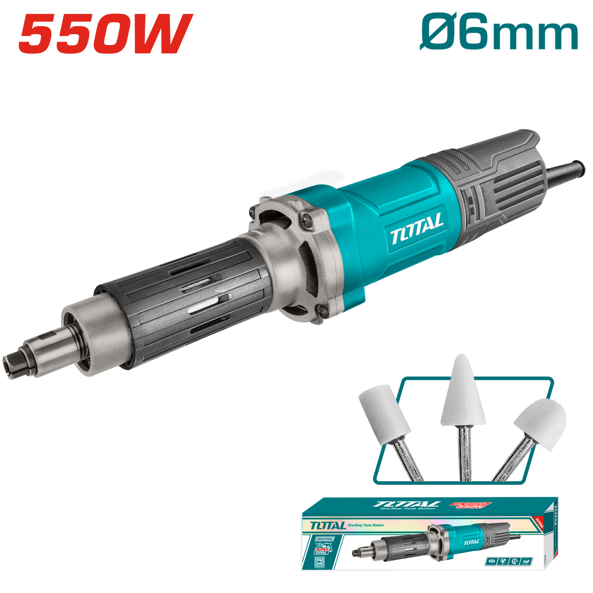 TOTAL 550W Die Grinder – 29000rpm, 6mm Collet, with Accessories TOTAL 550W Die Grinder – 29000rpm, 6mm Collet, with Accessories