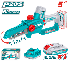 TOTAL 20V Cordless Pruner Saw 5" Brushless – Compact Chainsaw with 2.0Ah Battery (TGSLI20561)