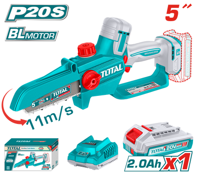 TOTAL 20V Cordless Pruner Saw 5" Brushless – Compact Chainsaw with 2.0Ah Battery (TGSLI20561)