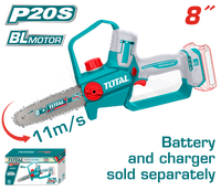 TOTAL Cordless Pruner Saw 20V Brushless –20cm | 8" Bar - Battery & Charger Sold Separately (TGSLI2088)