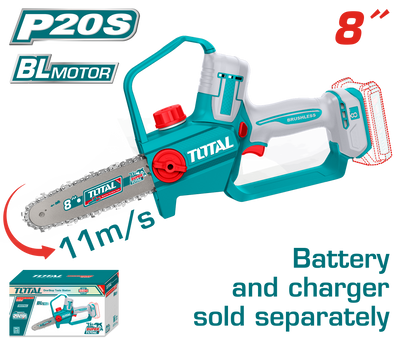 TOTAL Cordless Pruner Saw 20V Brushless –20cm | 8" Bar - Battery & Charger Sold Separately (TGSLI2088)