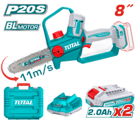 TOTAL Cordless Pruner Saw 20V Brushless – 20cm | 8" Bar with 2 Batteries (TGSLI20882)