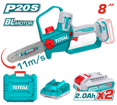 TOTAL Cordless Pruner Saw 20V Brushless – 20cm | 8" Bar with 2 Batteries (TGSLI20882)