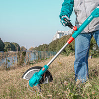 TOTAL 20V Cordless Grass Trimmer 300mm – 8200rpm with Edging Wheel & a Battery (TGTLI203285)