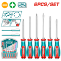 TOTAL 6 Pcs Go-Through Screwdriver Set – Heavy-Duty S2 Steel with Hex Shank (TGTST0606)