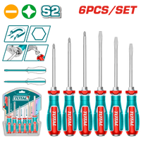 TOTAL 6 Pcs Go-Through Screwdriver Set – Heavy-Duty S2 Steel with Hex Shank (TGTST0606)