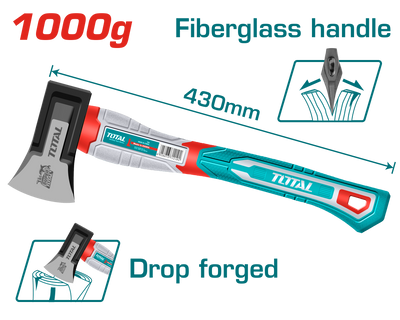 TOTAL Aircraft Axe – 1000g, Drop-Forged Head, Heat-Treated Carbon Steel, Fiberglass Handle (THAX0611000F)
